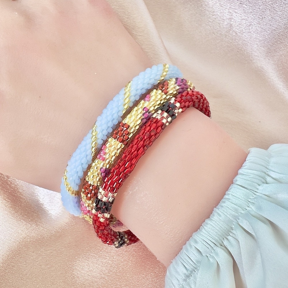 Lot of Three Lily and Laura Handcrafted Nepal Glass Seed Bead Roll On Bracelets